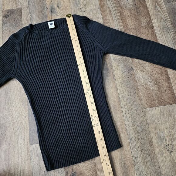 Vintage Y2K 2002 Gap Factory Womens M Blank Fine Ribbed Knit Sweater Black - Picture 7 of 7